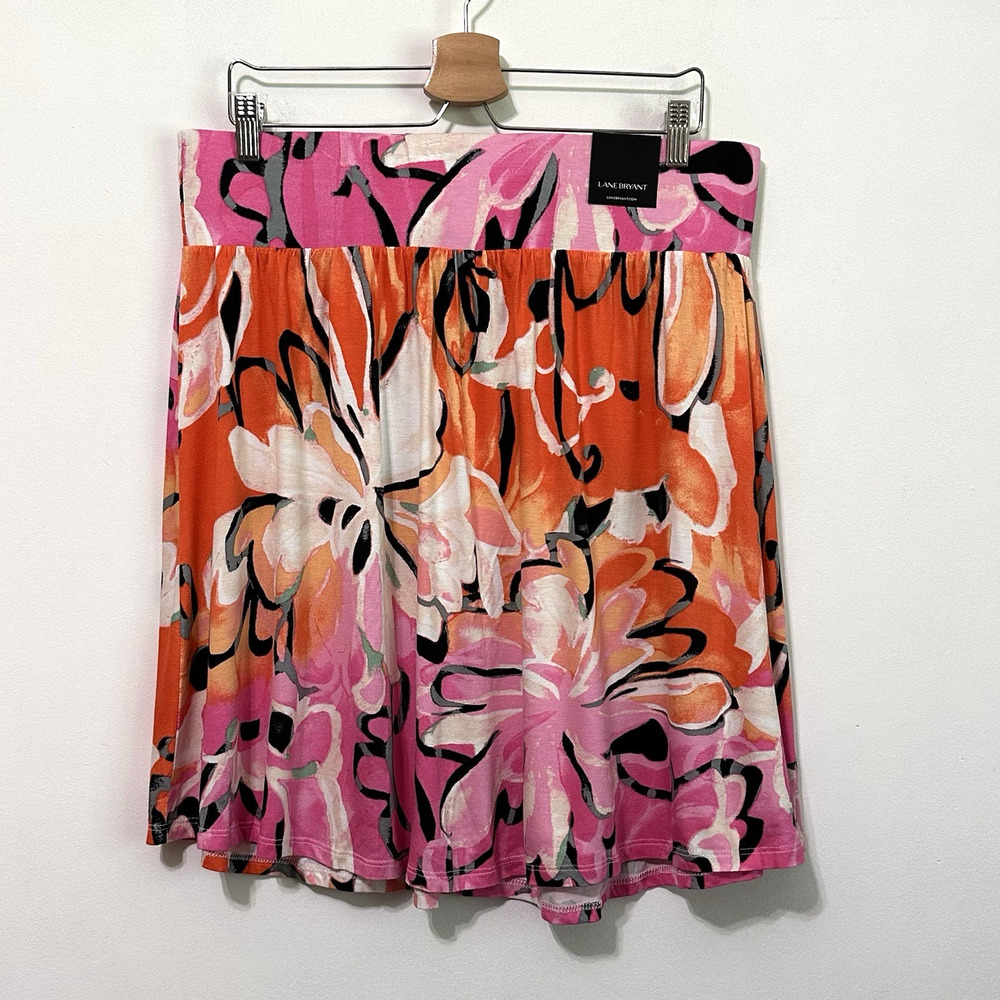 Lane Bryant Skirt 14/16 Pull On Floral Stretch Summer Rayon Mini Short Party NEW